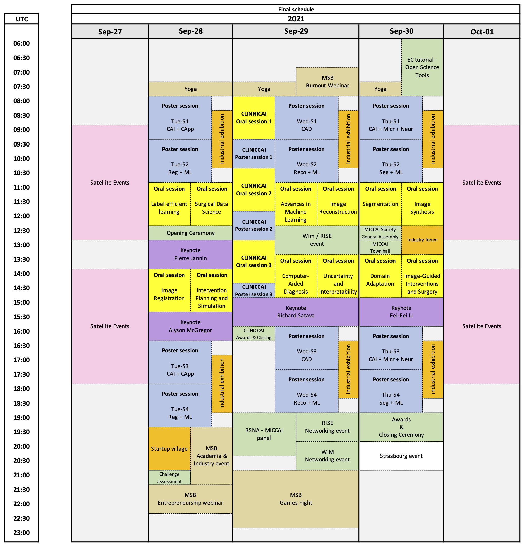 MICCAI 2021 Tentative Schedule